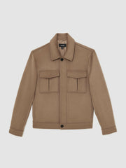 Wool Blend Twin Pocket Zipped Jacket Dark Brown | Men