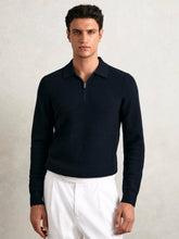 Wool Waffle-Knit Half-Zip Polo Shirt Navy | Men