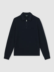 Wool Waffle-Knit Half-Zip Polo Shirt Navy | Men