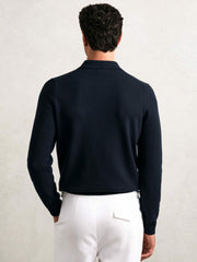 Wool Waffle-Knit Half-Zip Polo Shirt Navy | Men