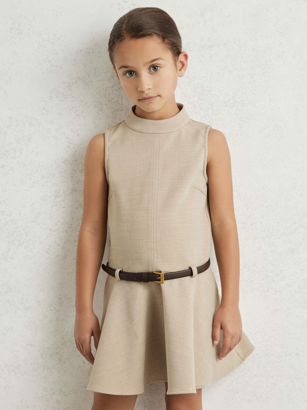 3-9 yrs Drop Waist Belted Sleeveless Dress Neutral | Children & Baby