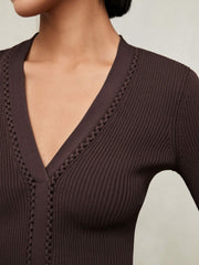 Craft-Stitch Rib-Knit Top Mocha Brown | Women