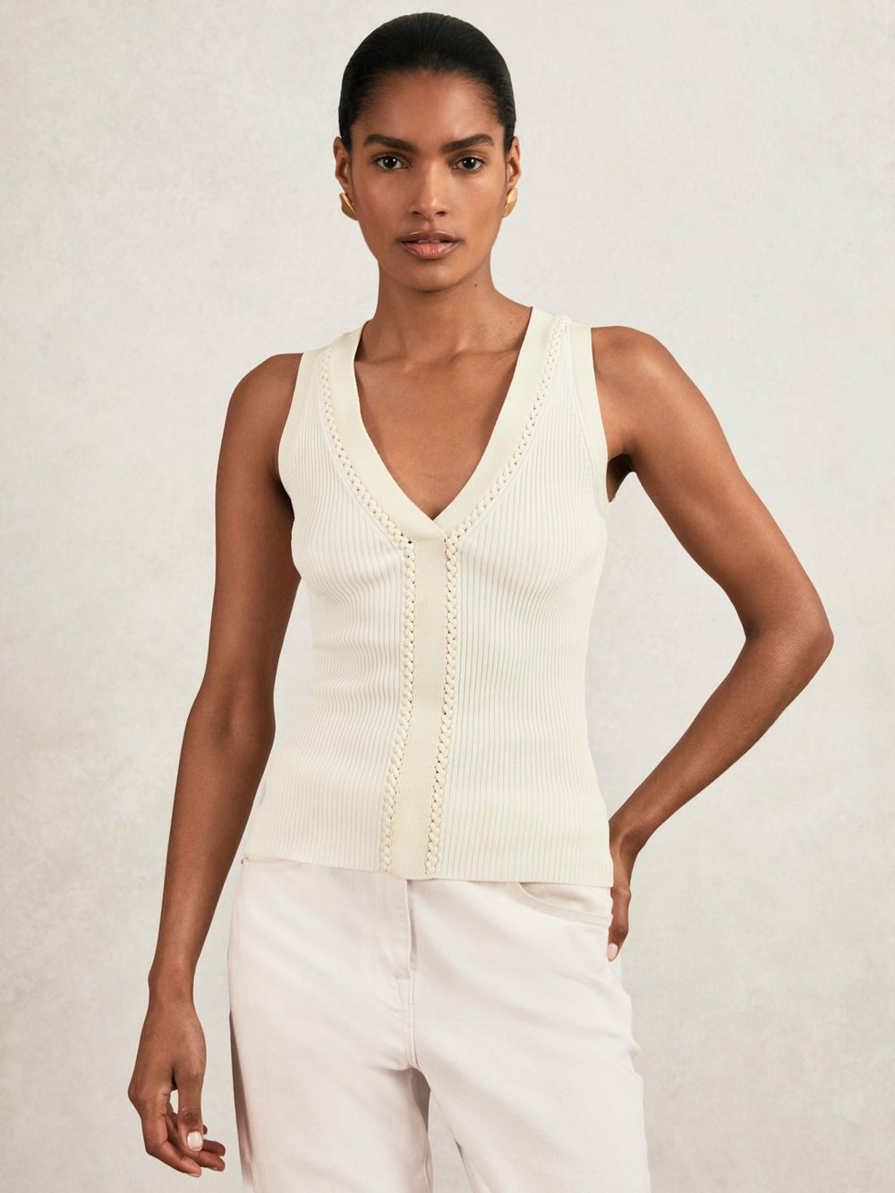 Craft-Stitch Rib-Knit Vest Ivory/Ecru | Women