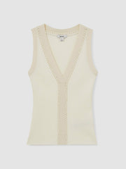 Craft-Stitch Rib-Knit Vest Ivory/Ecru | Women