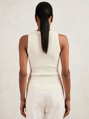 Craft-Stitch Rib-Knit Vest Ivory/Ecru | Women