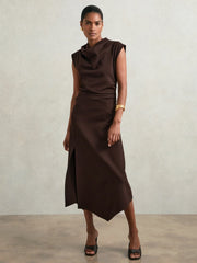 Twill-Jersey Draped Midi Dress Burgundy | Women