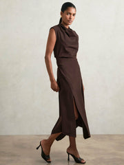 Twill-Jersey Draped Midi Dress Burgundy | Women