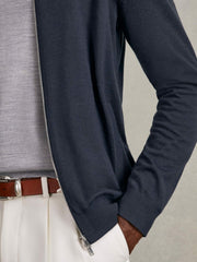 Merino Wool Zip Through Cardigan Midnight Navy | Men