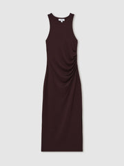Jersey Ruched Racer Midi Dress Burgundy | Women
