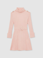 9-13 yrs Rib-Knit Roll-Neck Belted Dress Pink | Children & Baby