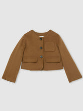 13-14 yrs Wool-Blend Cropped Collarless Jacket Camel | Children & Baby