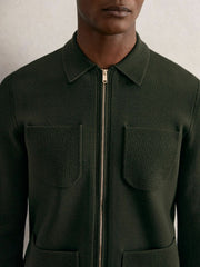 Four-Pocket Zip-Through Cardigan Forest Green | Men