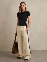 Side-Stripe Wide-Leg Trousers Cream | Women