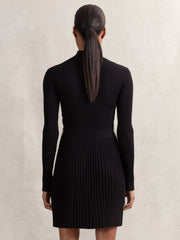 Rib-Knit Belted Half-Zip Flippy Dress Black | Women