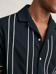 Piped-Stripe Cuban-Collar Shirt Navy/White | Men