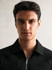 Textured Raglan Half-Zip Polo Shirt Black | Men