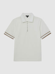 Textured Half-Zip Tipped Polo Shirt White | Men