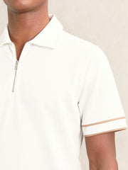 Textured Half-Zip Tipped Polo Shirt White | Men