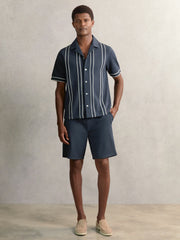 Piped-Stripe Cuban-Collar Shirt Airforce Blue | Men