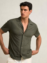 Jacquard-Stripe Cuban-Collar Shirt Dark Green | Men