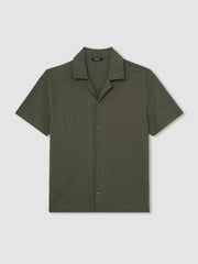 Jacquard-Stripe Cuban-Collar Shirt Dark Green | Men