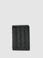 Leather Large Lattice-Effect Cardholder Black | Men