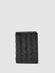 Leather Large Lattice-Effect Cardholder Black | Men