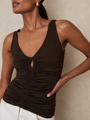 Stretch Lyocell Jersey Ruched Vest Chocolate Brown | Women