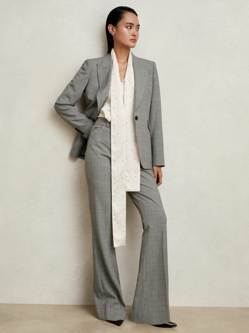 Petite Single-Breasted Check Suit Blazer Grey | Women