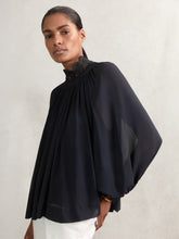 Lace-Trim Draped Chiffon Top Navy | Women