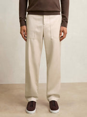 Lyocell Cotton Wide Utility Trousers Ecru | Men