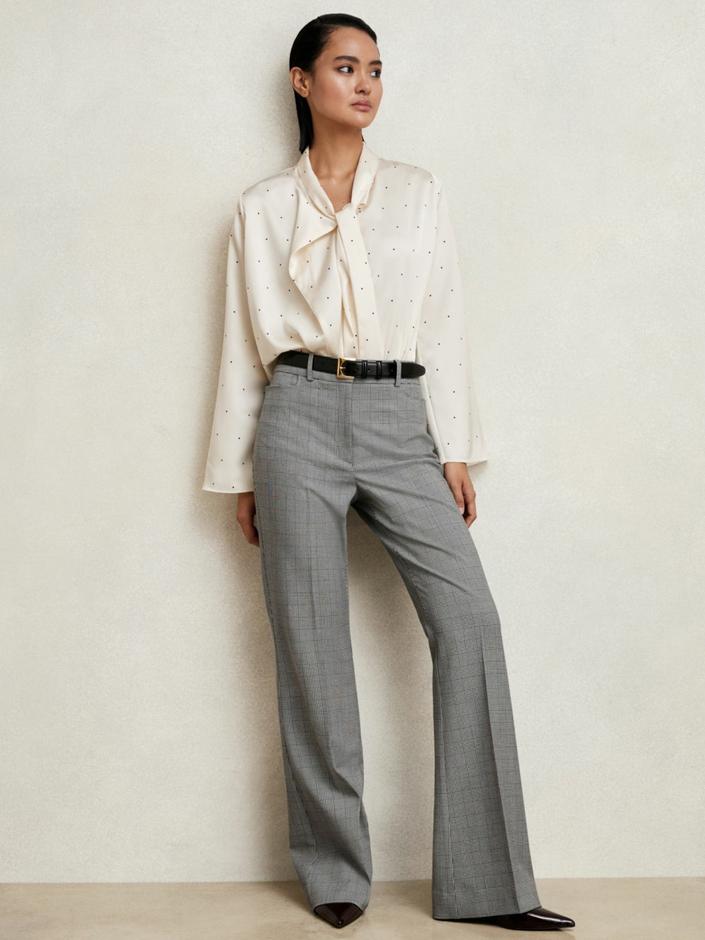 Check Flared Suit Trousers Grey | Women