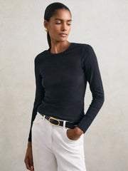 Cotton Crew-Neck Long-Sleeve T-Shirt With Stretch Black | Women