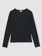 Cotton Crew-Neck Long-Sleeve T-Shirt With Stretch Black | Women
