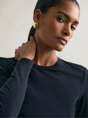 Cotton Crew-Neck Long-Sleeve T-Shirt With Stretch Black | Women
