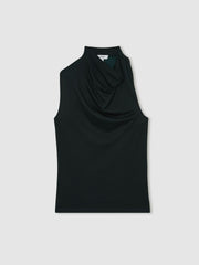 Cotton-Blend Cowl-Neck Sleeveless Top Green | Women