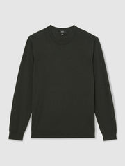 Merino Wool Crew Neck Jumper Dark Military Green | Men