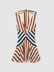 Stripe-Print Sleeveless Mini Dress Brown/Navy | Women