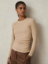 Cotton Long-Sleeve Ruched T-Shirt with Stretch Camel | Women