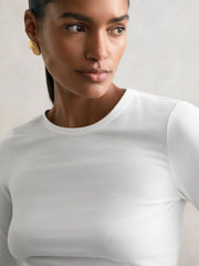 Cotton Crew-Neck Long-Sleeve T-Shirt With Stretch White | Women