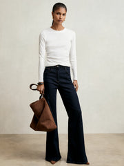 Cotton Long-Sleeve Ruched T-Shirt with Stretch White | Women