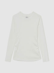 Cotton Long-Sleeve Ruched T-Shirt with Stretch White | Women