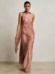 Petite Chiffon Floral Cape Maxi Dress Pale Pink | Women