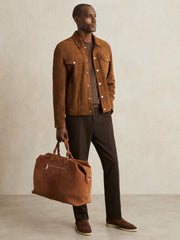 Suede Press Stud Trucker Jacket Tobacco Brown | Men