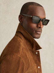 Suede Press Stud Trucker Jacket Tobacco Brown | Men