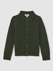 9-13 yrs Wool V-Stitch Button-Through Cardigan Forest Green | Children & Baby
