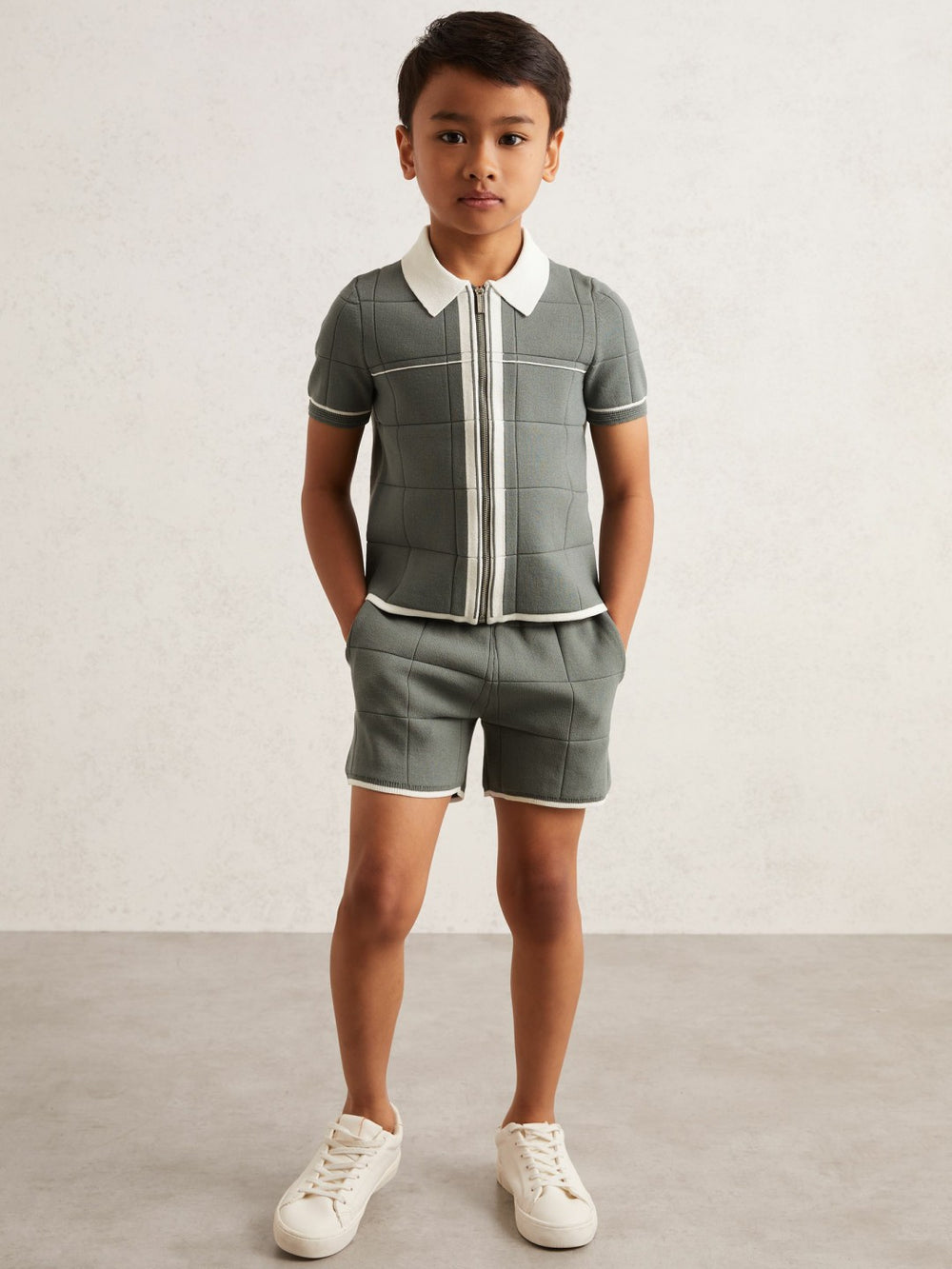 3-9 yrs Tipped Knit Zip-Through Shirt Dark Sage Green | Children & Baby