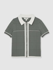 3-9 yrs Tipped Knit Zip-Through Shirt Dark Sage Green | Children & Baby