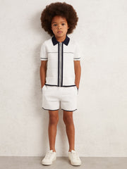 9-12 yrs Tipped Knit Stitch-Detail Shorts White/Navy | Children & Baby