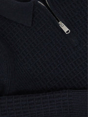 9-13 yrs Wool Waffle-Knit Half-Zip Polo Shirt Navy Blue | Children & Baby